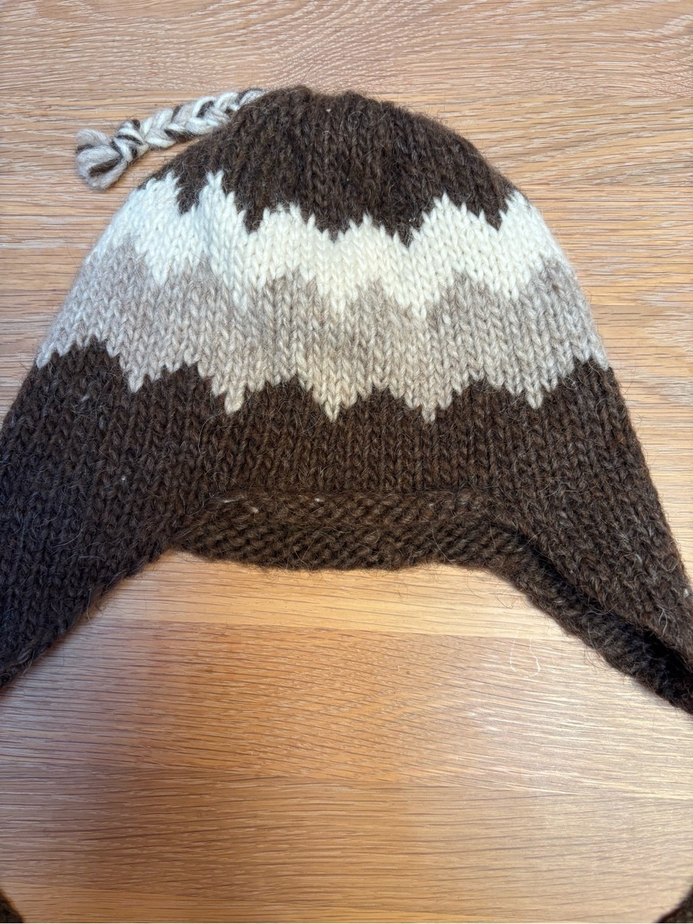 Handmade Brown & Cream Knit Earflap Hat - Picture 5 of 5